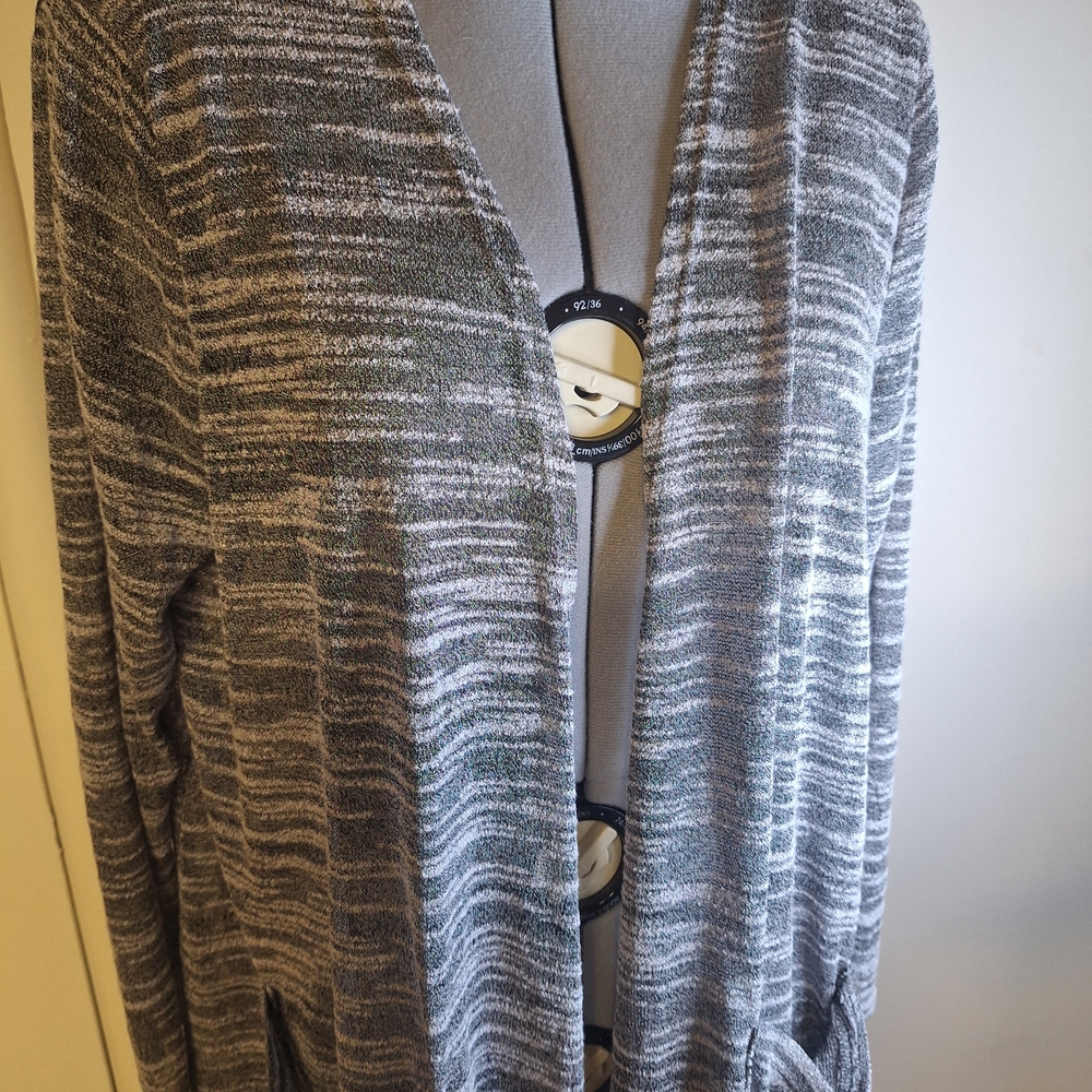LulaRoe Grey Striped Long Cardigan Size L